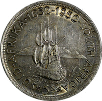 South Africa George VI Silver 1952 5 Shillings aUNC Light Toned KM# 41 (18 644)
