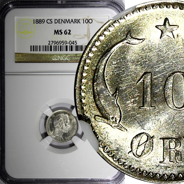 Denmark Christian IX Silver 1889 CS 10 Ore NGC MS62 KM# 795.1 (045)