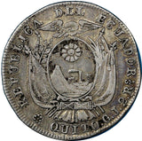 Ecuador Silver 1848/7 GJ  QUITO 2 Reales Scarce Over-Date XF Condition KM# 33
