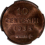San Marino Bronze 1938-R 10 Centesimi NGC MS64 RB Mintage-400,000 KM# 13 (117)