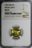 Peru 1985 5 Centimos General MIGUEL GRAU NGC MS67 TOP GRADED BY NGC KM# 292 (9)