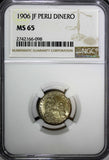 Peru Silver 1906 JF 1 Dinero NGC MS65 Mintage-826,000 Liberty Toning KM#204.2(8)