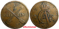 SWEDEN COPPER 1803 1/2 SKILLING OVERSTRUCK ON 1 ORE S.M. 1748 (FULL DATE )/383/