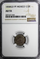 Mexico FIRST REPUBLIC Silver 1858 GO PF 1/2 Real NGC AU55 Guanajuato KM#370.7(3)