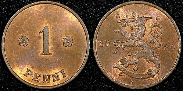 FINLAND Copper 1920 1 Penni UNC KM# 23 (23 996)