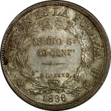 Bolivia Silver 1898 PTS CB 50 Centavos POTOSI Light Toned UNC KM# 161.5 (13 422)