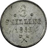 Norway Carl XV Silver 1868 3 Skilling with Rosettes KM# 330.1 (20 704)