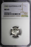 GUATEMALA Silver 1945 5 Centavos NGC MS65 GEM BU COIN KM# 238.1 (031)
