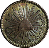 Mexico FIRST REPUBLIC Silver 1852 Zs OM 1 Real Zacatecas RAINBOW TONED KM#372.10