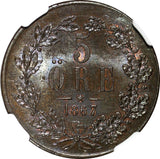 Sweden Carl XV Adolf (1859-1872) Bronze 1867 L.A.5 Öre NGC MS64  KM# 707 (015)