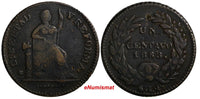 Mexico Copper 1863 SLP 1 Centavo San Luis Potosi  SCARCE KM#390.1 (14 318)