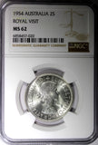 Australia Silver 1954 Florin NGC MS62 Royal Visit of Elizabeth II KM# 55 (020)