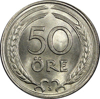 Sweden Gustaf V Nickel-Bronze 1946 TS 50 Ore  GEM BU KM# 796 (009)