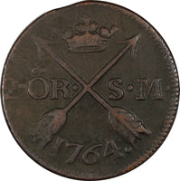 SWEDEN Adolf Frederick Copper 1764 S.M. 2 Öre SCARCE KM# 461 (10 528)