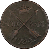 SWEDEN Adolf Frederick Copper 1764 S.M. 2 Öre SCARCE KM# 461 (10 528)