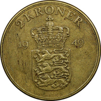 Denmark Frederik IX Aluminum-Bronze 1949 NS 2 Kroner KEY DATE KM# 838.1 (9642)