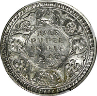 India-British George VI Silver 1943 (B) 1/2 Rupee DOT NGC AU DET. KM# 552 (003)