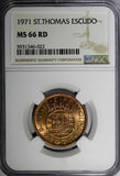 Saint Thomas & Prince Island 1971 1 Escudo NGC MS66 RD TOP GRADED KM# 18 (022)