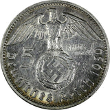 Germany - Third Reich Silver 1939 D 5 Reichsmark Hindenburg XF Cond.KM# 94(17056