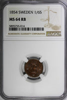 Sweden Oscar I Copper 1854 1/6 Skilling NGC MS64 RB 1 GRADED HIGHEST KM# 656 (4)