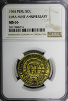 PERU Brass 1965 1 Sol NGC MS66 400th Anniversary of the Lima Mint KM# 240 (016)