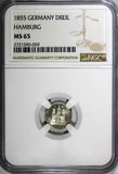 German States HAMBURG Silver 1855 1 Dreiling NGC MS65 1 YEAR TYPE KM# 582 (059)