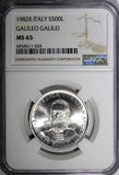 Italy Silver 1982 R 500 Lire Galileo Galilei NGC MS65 Mintage-198,000 KM#113 (4)