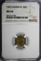 NORWAY Copper-Nickel 1925 10 ORE NGC MS64 TOP GRADED COIN BY NGC KM# 383