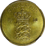Denmark Frederik IX Aluminum-Bronze 1952 N S 2 Kroner NGC AU DETAIL KM# 838.1(2)