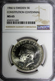 SWEDEN Silver 1966 U 5 Kronor NGC MS65 Constitution Reform 1 YEAR TYPE KM#839(9)