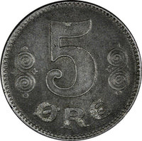 DENMARK Iron 1918 5 Øre WWI Issue  1 YEAR TYPE SCARCE KM# 814.1a