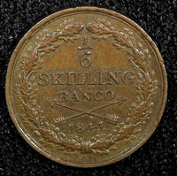 SWEDEN Oscar I Copper 1844 1/6 Skilling 1st Year Type XF KM# 656 (544)