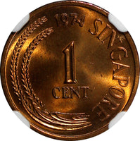 Singapore Bronze 1974 1 Cent GRADED NGC MS65 RB GEM BU KM# 1