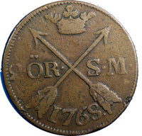 Sweden  Adolf Frederick Copper 1768 2 Ore, S.M. Low Mintage-168,000 KM# 461