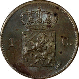 Netherlands William III Copper 1875 Broadaxe 1 Cent Choice XF KM# 100