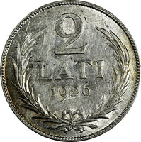 Latvia Silver 1926 2 Lati 2 Years Type aUNC KM# 8 (18 146)