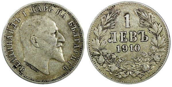 Bulgaria Ferdinand I Silver 1910 1 Lev Toned KM# 28 (22 287)