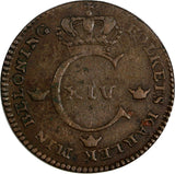 SWEDEN Carl XIV Johan Copper 1827 1/4 Skilling Open "4" 26mm  KM# 595 (17 898)