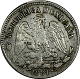 MEXICO Silver 1881 ZS S 25 Centavos Zacatecas Mint-570,000 SCARCE KM#406.9 (110)