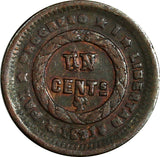 HONDURAS Bronze 1891 1 Centavo "18" REPUNCHED .ERROR REPLBLICA SCARCE KM# 61