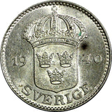Sweden Gustaf V Silver 1940 G 25 Öre  KM# 785 (22 042)