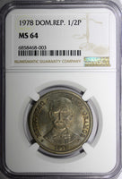 Dominican Republic Copper-Nickel 1978 1/2 Peso NGC MS64 Mintage-296,000 KM#52(3)