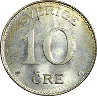 Sweden Gustaf V (1907-1950) Silver 1941 G 10 Öre  GEM BU KM# 780 (22 083)