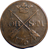 Sweden  Adolf Frederick Copper 1767 2 Ore, S.M. Low Mintage-467,000 KM461 (6313)