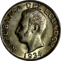 Ecuador Antonio José de Sucre Silver 1934 1 Sucre aUNC KM# 72 (17668)