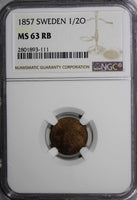 SWEDEN Oscar I Bronze 1857 1/2 Ore NGC MS63 RB RED BROWN KM# 686 (111)