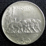 Italy Vittorio Emanuele III 1920 R 50 Centesimi Reeded Edge RARE DATE KM#61.2(9)