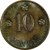 Finland Copper 1936 10 Penniä  UNC Condition KM# 24 (17 469)