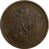 Finland Nicholas II Copper 1914 10 Penniä Mintage-605,000 KM# 14 (18 744)
