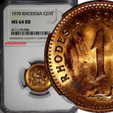 RHODESIA Bronze 1970 1 Cent NGC MS64 RB NICE RED TONING KM# 10 (006)